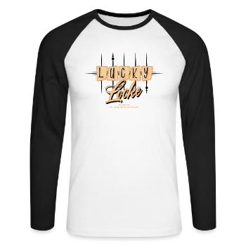 Lucky Locke Atomic - Unisex Baseballshirt langarm - Weiß/Schwarz - Vorne - Nik (191cm)