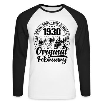 1930 février Original : 94 Ans cadeau Anniversaire - T-shirt baseball manches longues Homme - blanc/noir - Devant - Nik (191cm)