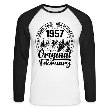 1957 février Original : 67 Ans cadeau Anniversaire - T-shirt baseball manches longues Homme - blanc/noir - Devant - Nik (191cm)