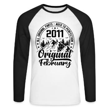 2011 February Original: 13 Year Anniversary Gift - Unisex Long Sleeve Baseball T-Shirt - white/black - Front - Nik (191cm)