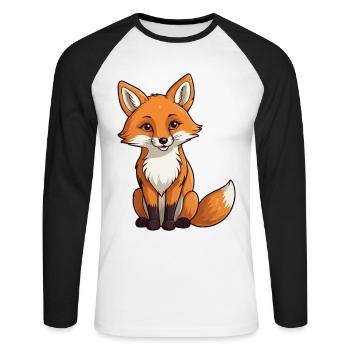Fox Illustration - Unisex Long Sleeve Baseball T-Shirt - white/black - Front - Nik (191cm)