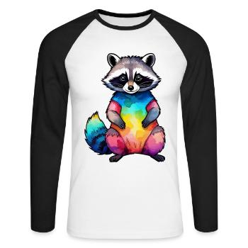 Illustration aquarelle de raton laveur - T-shirt baseball manches longues Homme - blanc/noir - Devant - Nik (191cm)