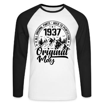 1937 May Original: 87 Years Anniversary Gift - Unisex Long Sleeve Baseball T-Shirt - white/black - Front - Nik (191cm)