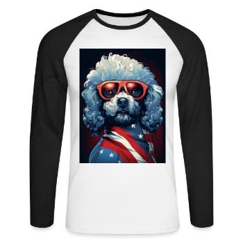 Cooler Pudel mit Sonnenbrille - Unisex Baseballshirt langarm - Weiß/Schwarz - Vorne - Nik (191cm)