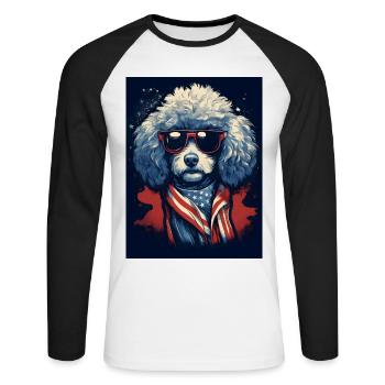 Cooler Pudel mit Sonnenbrille - Unisex Baseballshirt langarm - Weiß/Schwarz - Vorne - Nik (191cm)