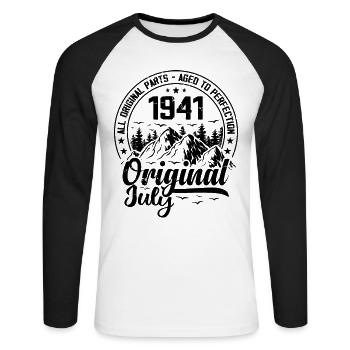 1941 July Original: 83 Years Anniversary Gift - Unisex Long Sleeve Baseball T-Shirt - white/black - Front - Nik (191cm)