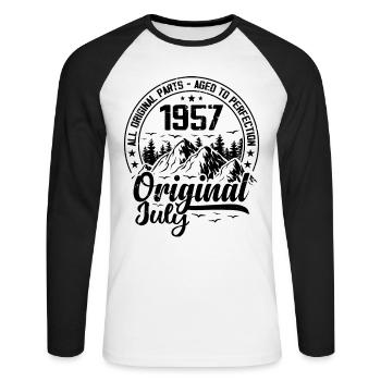 1957 juillet Original : 67 Ans cadeau Anniversaire - T-shirt baseball manches longues Homme - blanc/noir - Devant - Nik (191cm)