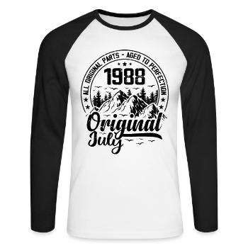 1988 July Original: 36 Years Anniversary Gift - Unisex Long Sleeve Baseball T-Shirt - white/black - Front - Nik (191cm)