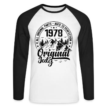 1978 July Original: 46 Years Anniversary Gift - Unisex Long Sleeve Baseball T-Shirt - white/black - Front - Nik (191cm)