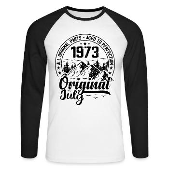1973 July Original: 51 Years Anniversary Gift - Unisex Long Sleeve Baseball T-Shirt - white/black - Front - Nik (191cm)