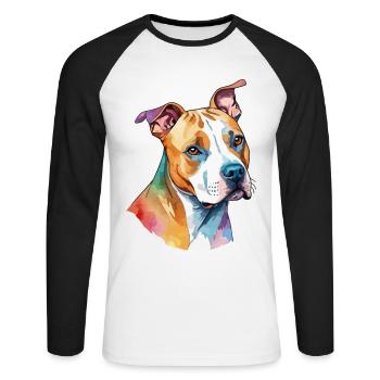 American Staffordshire Terrier Wasserfarben - Unisex Baseballshirt langarm - Weiß/Schwarz - Vorne - Nik (191cm)