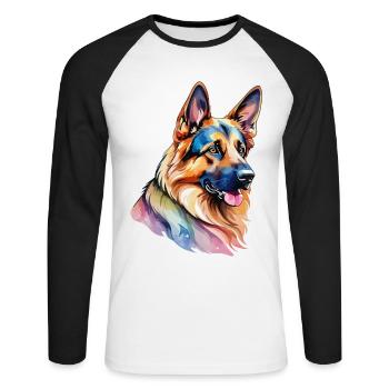 German Shepherd Watercolor - Unisex Long Sleeve Baseball T-Shirt - white/black - Front - Nik (191cm)
