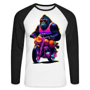 Gorilla on motorcycle with sunglasses - Unisex Long Sleeve Baseball T-Shirt - white/black - Front - Nik (191cm)