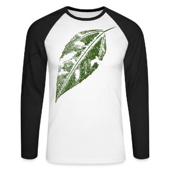 Feuille de topinambour / botaniquement naturel - T-shirt baseball manches longues Homme - blanc/noir - Devant - Nik (191cm)