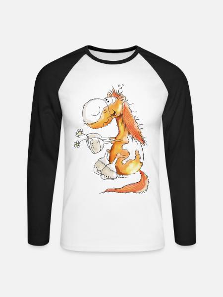 Pferd mit Blume - Pferde - Pony - Fuchs - Geschenk - Unisex Baseballshirt langarm - Weiß/Schwarz