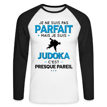 Je ne suis pas parfait mais je suis judoka - T-shirt baseball manches longues Homme - blanc/noir - Devant - Nik (191cm)