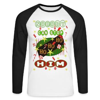 Humour de Noël avec motif HO HO HO - T-shirt baseball manches longues Homme - blanc/noir - Devant - Nik (191cm)