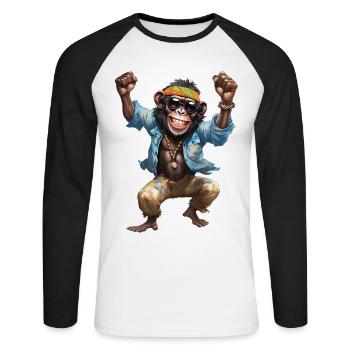 singe chimpanzé hippie fou avec des lunettes de soleil - T-shirt baseball manches longues Homme - blanc/noir - Devant - Nik (191cm)