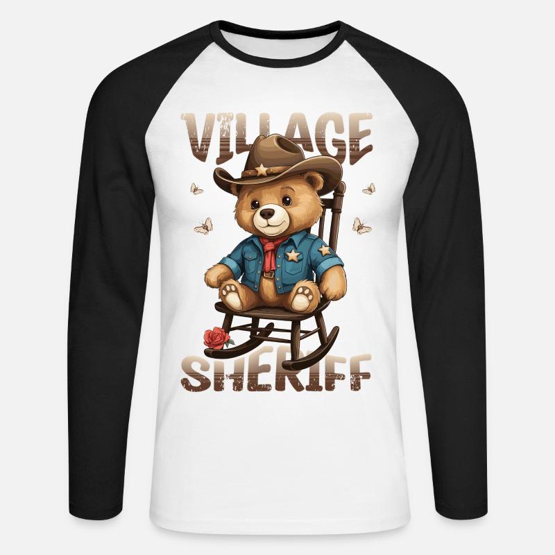 Bär der Dorf Sheriff - Unisex Baseballshirt langarm - Weiß/Schwarz