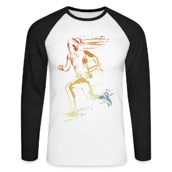 Läuferin Retro-Stil - Unisex Baseballshirt langarm - Weiß/Schwarz - Vorne - Nik (191cm)