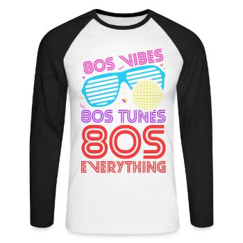 80s Vibes Tunes Everything - Unisex Long Sleeve Baseball T-Shirt - white/black - Front - Nik (191cm)