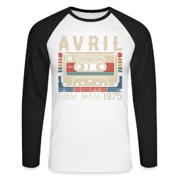 avril 1975 April 1975  - T-shirt baseball manches longues Homme - blanc/noir - Devant - Nik (191cm)