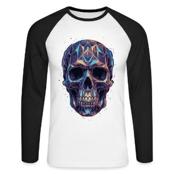 Geometrischer Schädel in Farbpracht - Unisex Baseballshirt langarm - Weiß/Schwarz - Vorne - Nik (191cm)