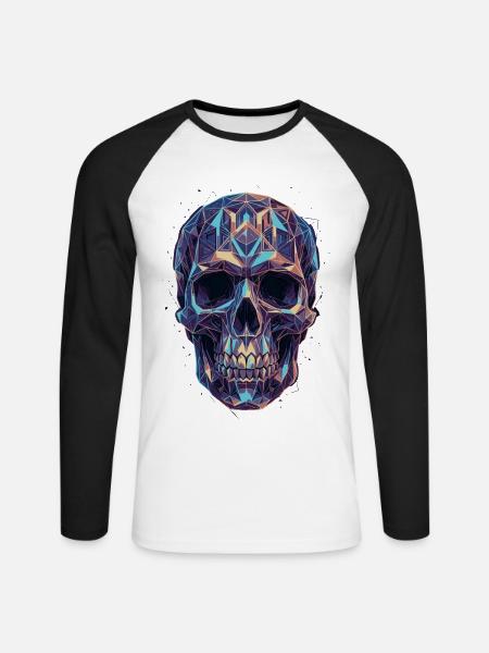Geometrischer Schädel in Farbpracht - Unisex Baseballshirt langarm - Weiß/Schwarz