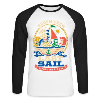 Letzte Segeltour vor der Hochzeit - Unisex Baseballshirt langarm - Weiß/Schwarz - Vorne - Nik (191cm)