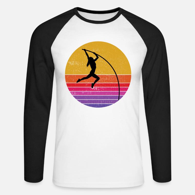 Retro Stabhochsprung Springen Leichtathletik - Unisex Baseballshirt langarm - Weiß/Schwarz