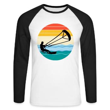 Kitesurf Kitesurf Kitesurf Vintage Rétro - T-shirt baseball manches longues Homme - blanc/noir - Devant - Nik (191cm)