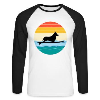 Cardigan Welsh Corgi Dog Surfing Sea Vintage retro - Unisex Long Sleeve Baseball T-Shirt - white/black - Front - Nik (191cm)