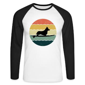 Cardigan Gallois Corgi Dog Surfing Vintage Rétro - T-shirt baseball manches longues Homme - blanc/noir - Devant - Nik (191cm)