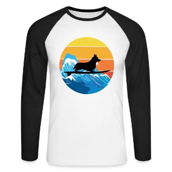 Cardigan Gallois Corgi Dog Surfing Vintage Rétro - T-shirt baseball manches longues Homme - blanc/noir - Devant - Nik (191cm)