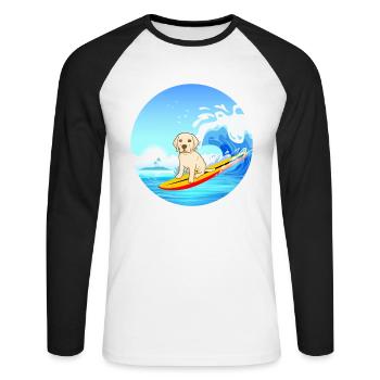 Labrador Retriever Chien Surf Vagues de la mer - T-shirt baseball manches longues Homme - blanc/noir - Devant - Nik (191cm)