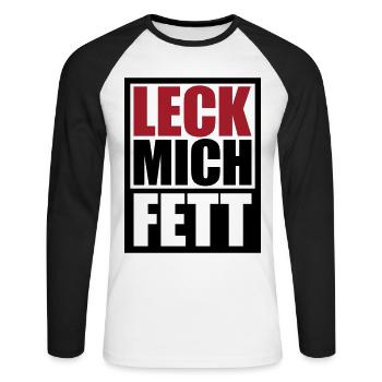 Leck Mich Fett | Farben änderbar - Unisex Baseballshirt langarm - Weiß/Schwarz - Vorne - Nik (191cm)