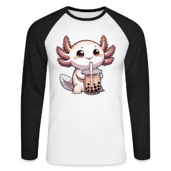 Axolotls Drink Bubble Tea kawaii Boba Axolotl - Unisex Long Sleeve Baseball T-Shirt - white/black - Front - Nik (191cm)