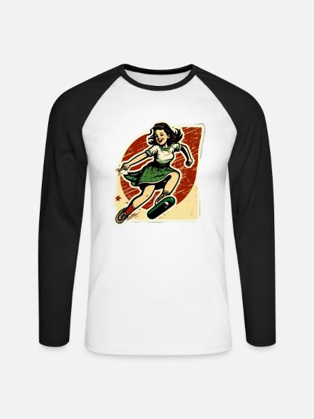 Skater-Mädchen - Unisex Baseballshirt langarm - Weiß/Schwarz