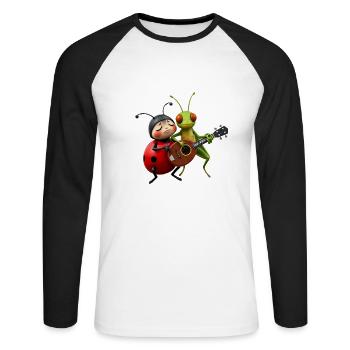 Ladybug and Grasshopper Playing the Mandolin - Unisex Long Sleeve Baseball T-Shirt - white/black - Front - Nik (191cm)