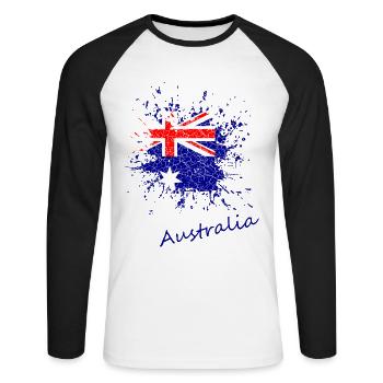 Australia Splash Retro Look Australien - Unisex Baseballshirt langarm - Weiß/Schwarz - Vorne - Nik (191cm)