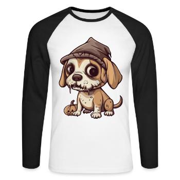 Beagle Chien Halloween Drôle Zombie - T-shirt baseball manches longues Homme - blanc/noir - Devant - Nik (191cm)