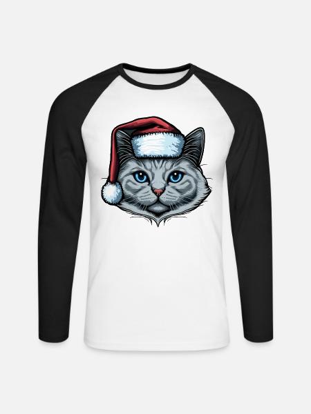 Wunderschöne Katze mit Weihnachtshut - Unisex Baseballshirt langarm - Weiß/Schwarz