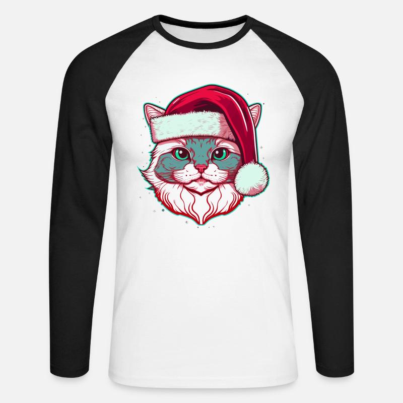Wunderschöne Katze mit Weihnachtsmütze - Unisex Baseballshirt langarm - Weiß/Schwarz