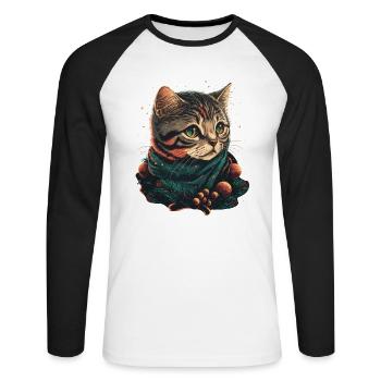 Schöne Katze mit Weihnachtshut - Unisex Baseballshirt langarm - Weiß/Schwarz - Vorne - Nik (191cm)