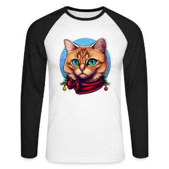 Superbe dessin de chat de Noël, le meilleur Noël - T-shirt baseball manches longues Homme - blanc/noir - Devant - Nik (191cm)