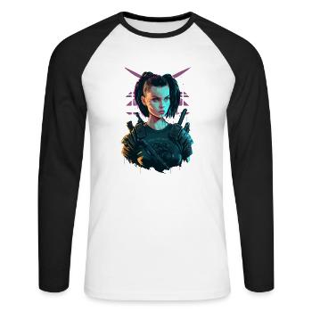 Gorgeous punk Women for Gaming Lovers - Unisex Long Sleeve Baseball T-Shirt - white/black - Front - Nik (191cm)