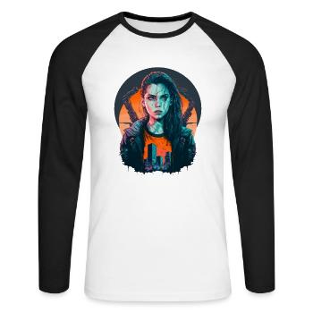 Wonderful painting of a Beautiful cyber Girl - Unisex Long Sleeve Baseball T-Shirt - white/black - Front - Nik (191cm)