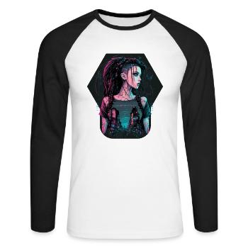 Amazing painting of a Beautiful cyber Lady - Unisex Long Sleeve Baseball T-Shirt - white/black - Front - Nik (191cm)
