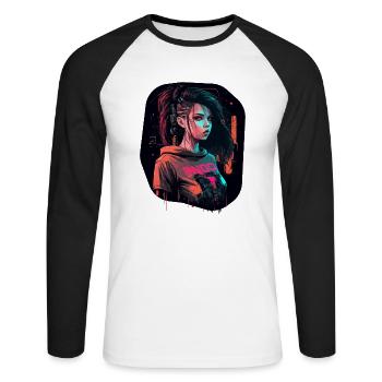 Cool design of a Beautiful cyber Girl - Unisex Long Sleeve Baseball T-Shirt - white/black - Front - Nik (191cm)
