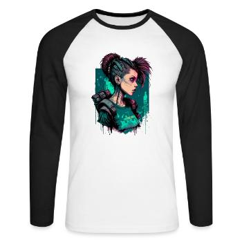 Stunning punk Girl for Video Game Fans - Unisex Long Sleeve Baseball T-Shirt - white/black - Front - Nik (191cm)